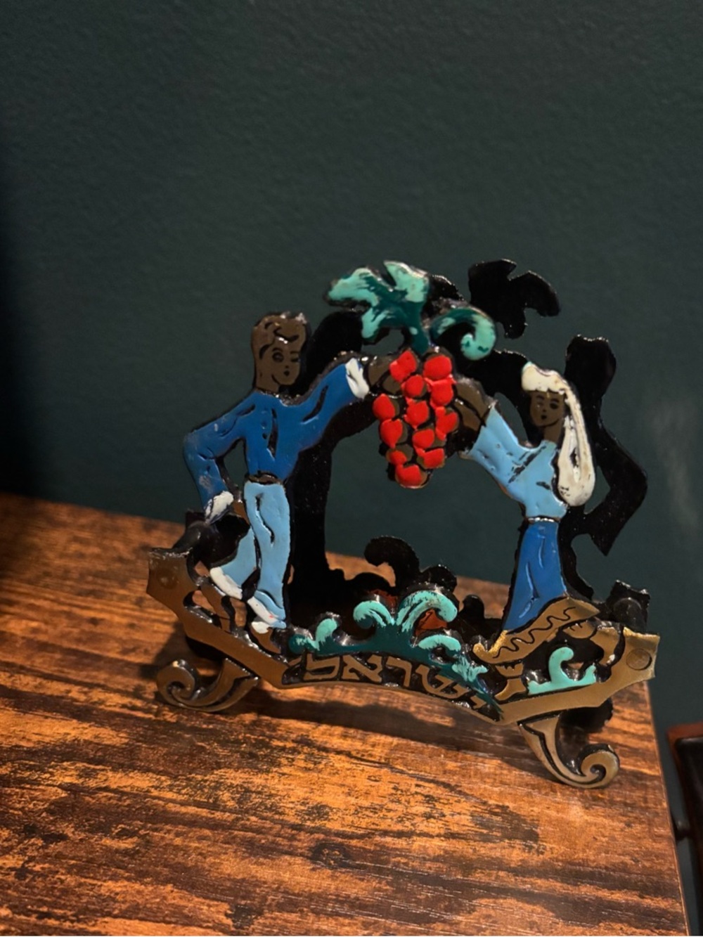 Colorful Vintage Brass Grape Harvest Letter/Napkin Holder